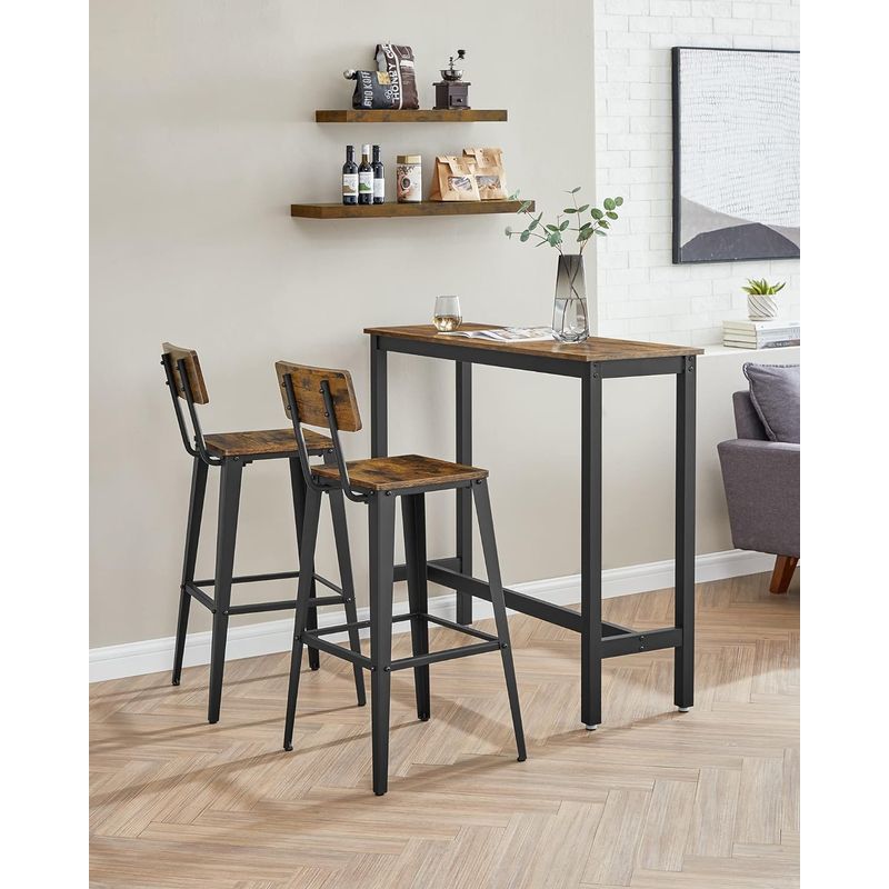 Casa si Gradina - Mobilier - Scaune si fotolii - Scaune - Set 2 scaune de bar, inalte cu spatar, industrial, 45x45x102cm, maro rustic si negru - Infinity.ro