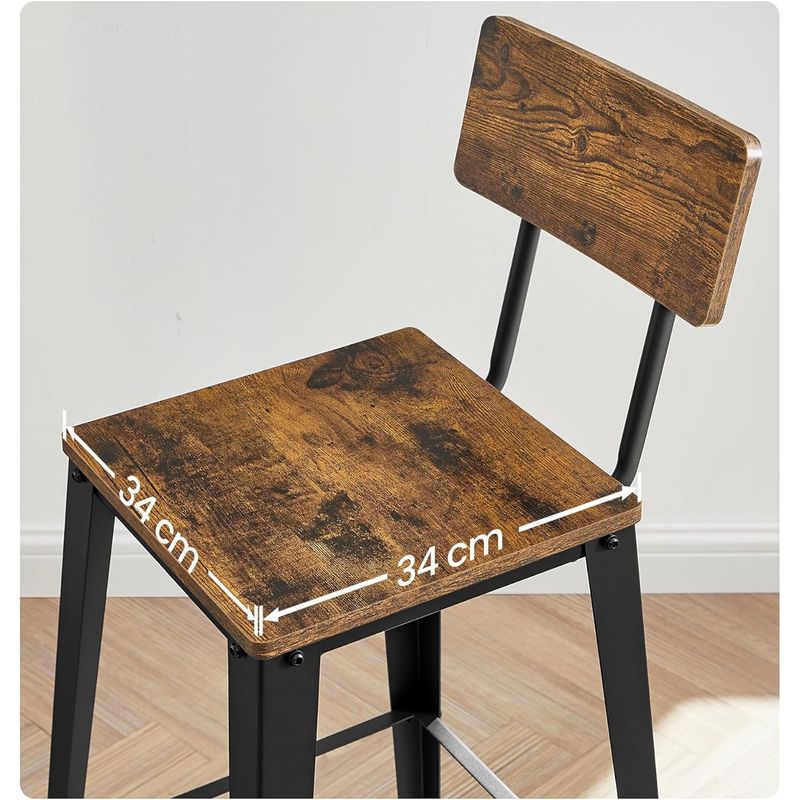 Casa si Gradina - Mobilier - Scaune si fotolii - Scaune - Set 2 scaune de bar, inalte cu spatar, industrial, 45x45x102cm, maro rustic si negru - Infinity.ro