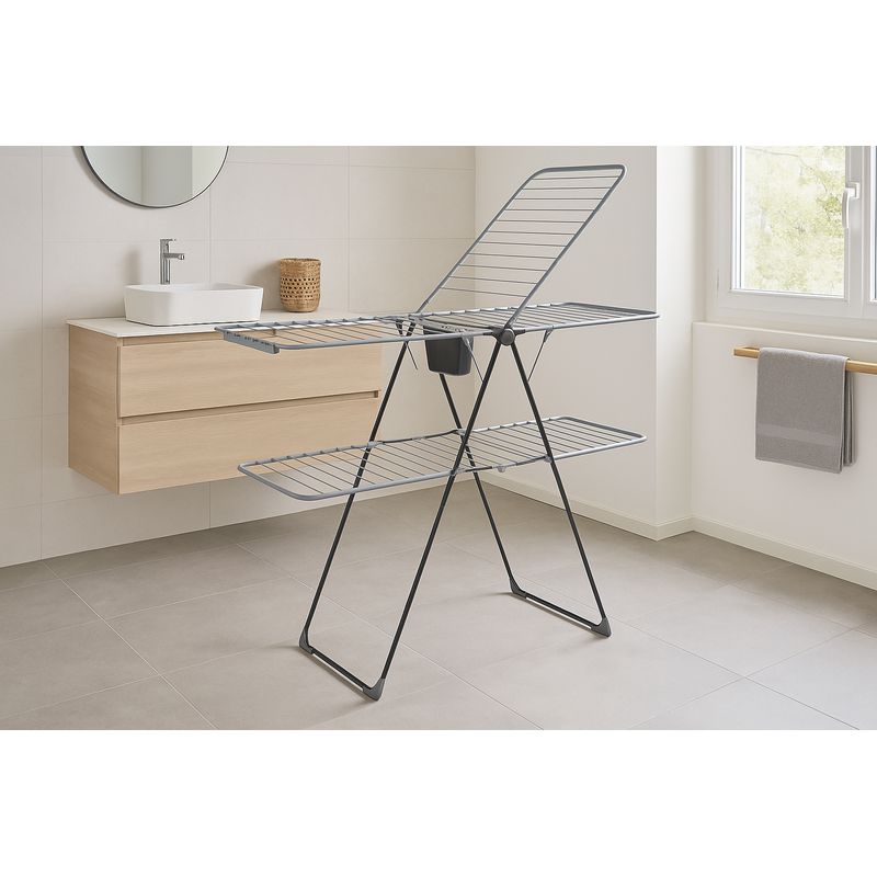 Casa si Gradina - Sanitare - Suporturi si accesorii baie - Accesorii baie - Suport rufe pliabil Atmosphera Mojave cu aripi, otel, 125x60x160 cm, gri - Infinity.ro