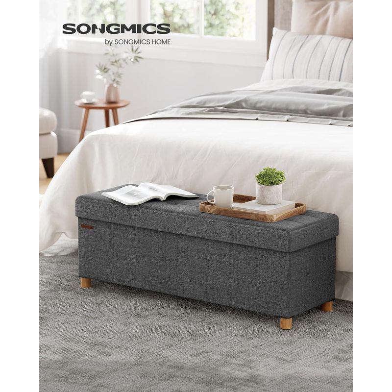 Casa si Gradina - Mobilier - Organizare si depozitare - Bancute - Bancuta depozitare pliabila cu picioare din lemn, 112 litri, textil, 110x38x40 cm, gri - Infinity.ro