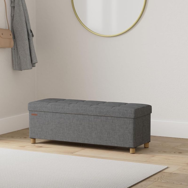 Casa si Gradina - Mobilier - Organizare si depozitare - Bancute - Bancuta depozitare pliabila cu picioare din lemn, 112 litri, textil, 110x38x40 cm, gri - Infinity.ro