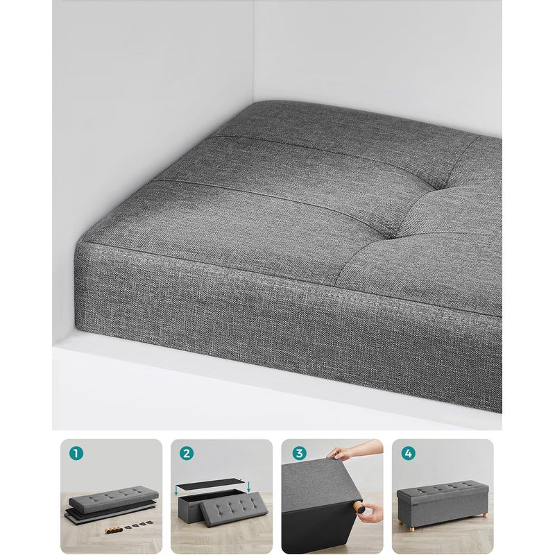 Casa si Gradina - Mobilier - Organizare si depozitare - Bancute - Bancuta depozitare pliabila cu picioare din lemn, 112 litri, textil, 110x38x40 cm, gri - Infinity.ro