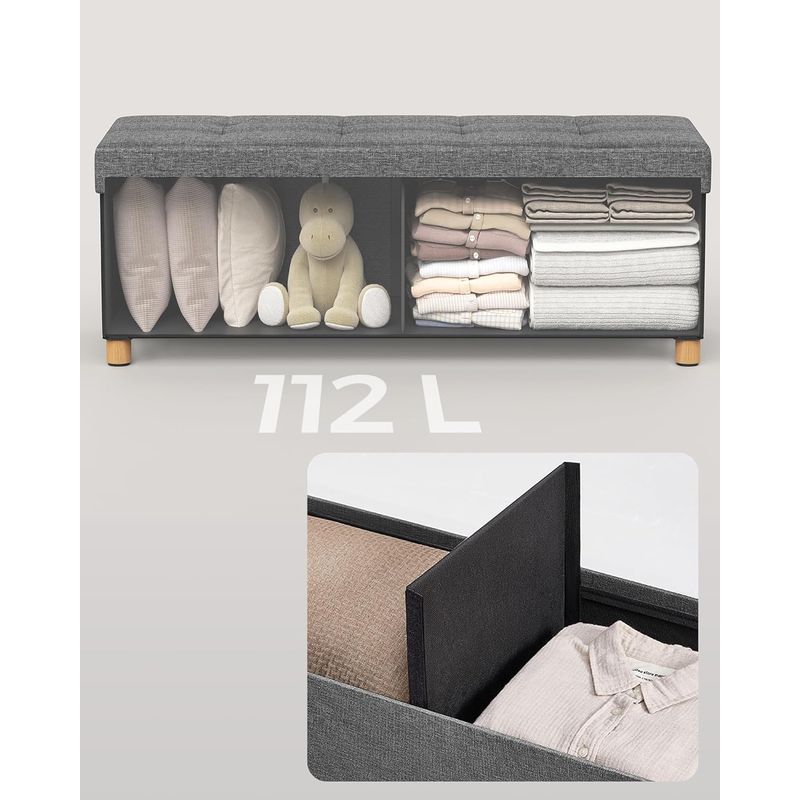 Casa si Gradina - Mobilier - Organizare si depozitare - Bancute - Bancuta depozitare pliabila cu picioare din lemn, 112 litri, textil, 110x38x40 cm, gri - Infinity.ro