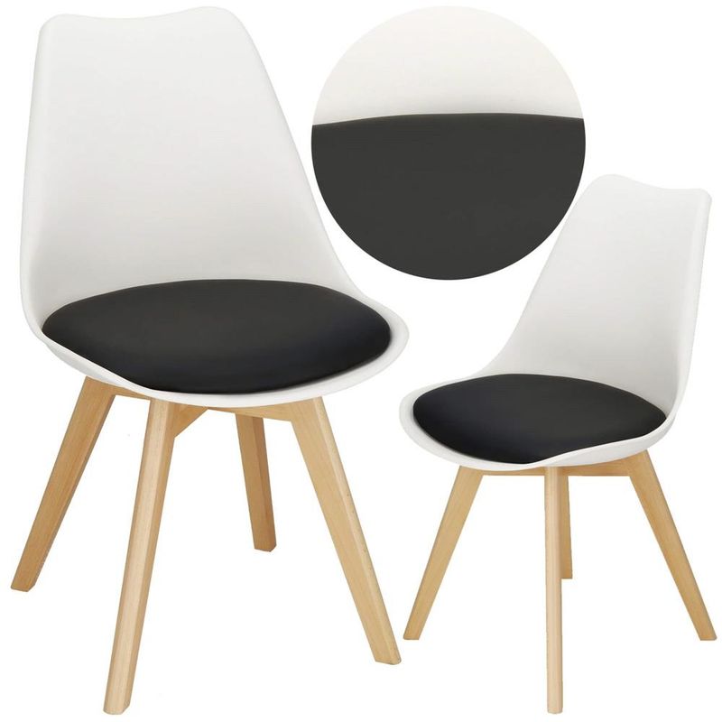 Casa si Gradina - Mobilier - Scaune si fotolii - Scaune - Set 4 scaune dining Verdhe pentru bucatarie cu perna tapitata cu piele ecologica, 44x82cm, alb negru - Infinity.ro