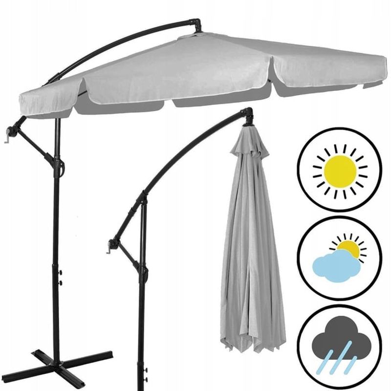 Casa si Gradina - Gradina si terasa - Umbrele si pavilioane - Umbrele - Umbrela de gradina cu brat lateral banana, cu husa, 300cm, gri deschis - Infinity.ro