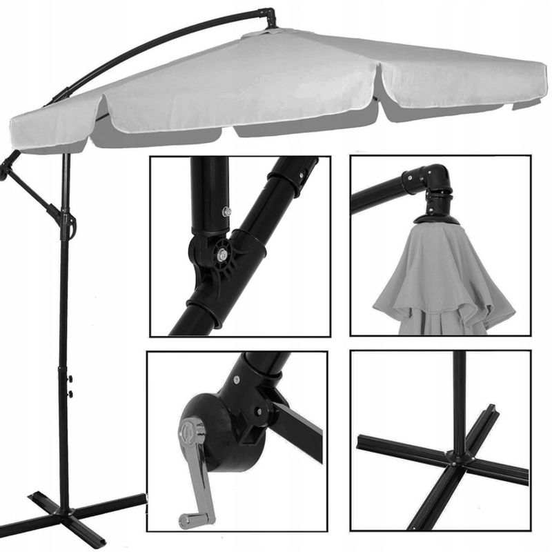 Casa si Gradina - Gradina si terasa - Umbrele si pavilioane - Umbrele - Umbrela de gradina cu brat lateral banana, cu husa, 300cm, gri deschis - Infinity.ro