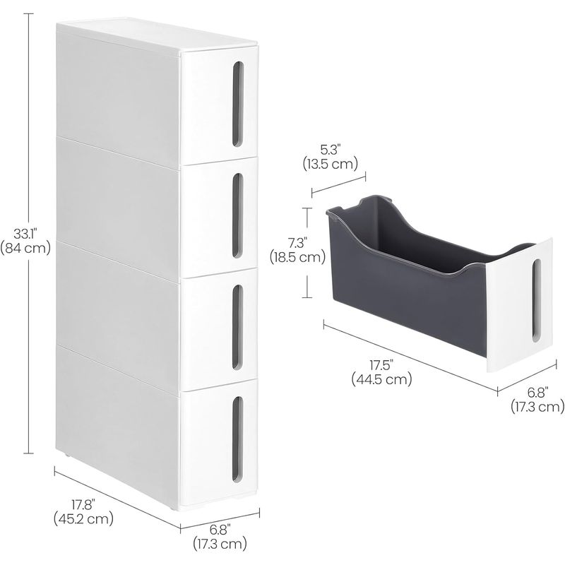 Casa si Gradina - Mobilier - Mobilier baie - Corpuri baie - Etajera ingusta cu roti, pentru baie sau bucatarie, cu 4 sertare, 45x17x84 cm, alb - Infinity.ro