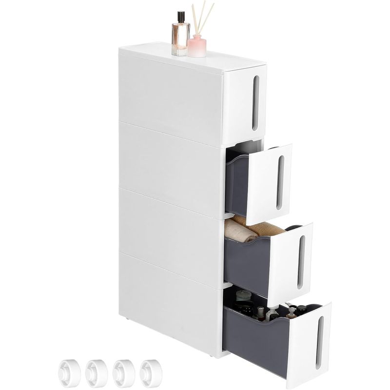 Casa si Gradina - Mobilier - Mobilier baie - Corpuri baie - Etajera ingusta cu roti, pentru baie sau bucatarie, cu 4 sertare, 45x17x84 cm, alb - Infinity.ro