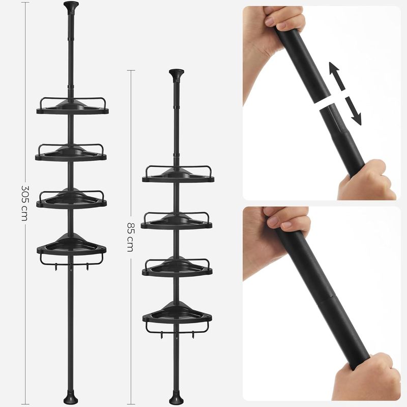 Casa si Gradina - Mobilier - Mobilier baie - Corpuri baie - Etajera colt dus, 4 rafturi, inaltime reglabila 85-305 cm, otel si plastic PP, negru - Infinity.ro