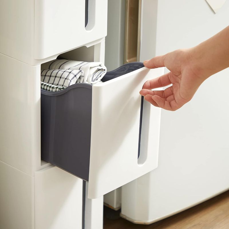 Casa si Gradina - Mobilier - Mobilier baie - Corpuri baie - Etajera ingusta cu roti, pentru baie sau bucatarie, cu 4 sertare, 45x17x84 cm, alb - Infinity.ro