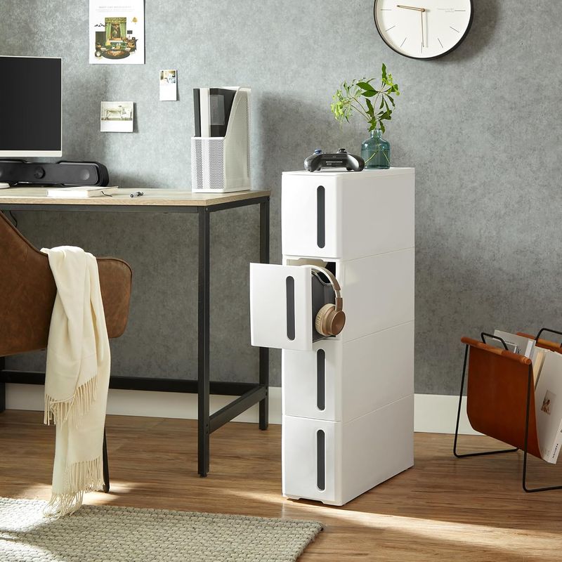 Casa si Gradina - Mobilier - Mobilier baie - Corpuri baie - Etajera ingusta cu roti, pentru baie sau bucatarie, cu 4 sertare, 45x17x84 cm, alb - Infinity.ro