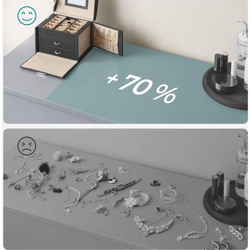 Casa si Gradina - Mobilier - Organizare si depozitare - Cutii depozitare - Cutie de bijuterii cu 3 nivele, 2 sertare, oglinda si incuietoare, 14x18x14cm, negru - Infinity.ro