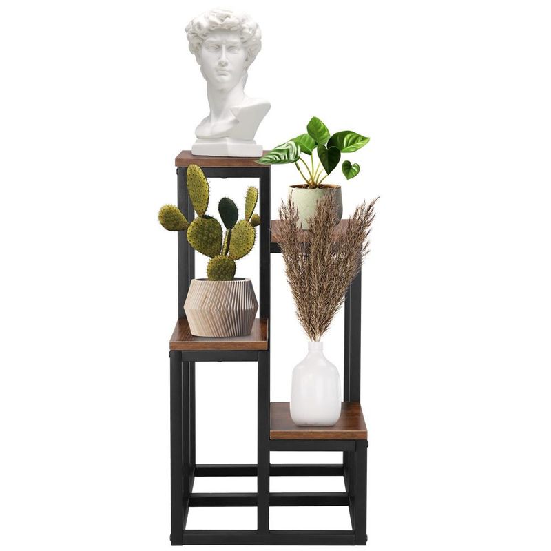 Casa si Gradina - Gradinarit si plante - Plante si ghivece - Ghivece si suporturi - Stand pentru flori, cadru metalic, 4 etajere, 34x34x68 cm, maro inchis - Infinity.ro