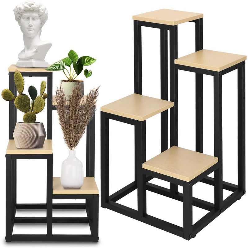 Casa si Gradina - Gradinarit si plante - Plante si ghivece - Ghivece si suporturi - Stand pentru flori, cadru metalic, 4 etajere, 34x34x68 cm, bej - Infinity.ro