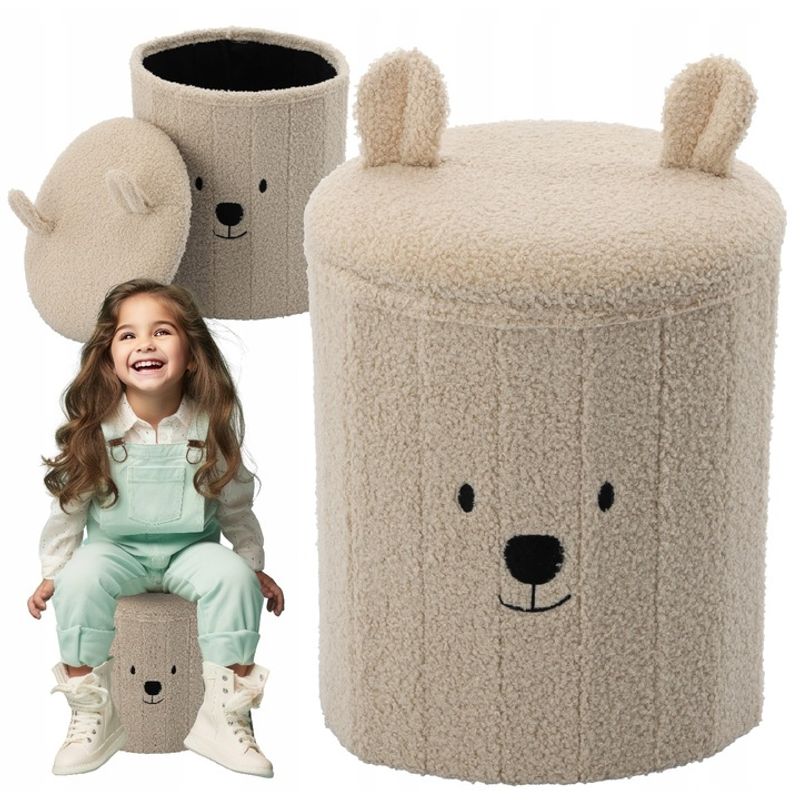 Casa si Gradina - Mobilier - Mobilier copii - Mobilier camera copiilor - Taburet pentru copii, pliabil cu spatiu depozitare, 80kg, 28×34 cm, bej - Infinity.ro