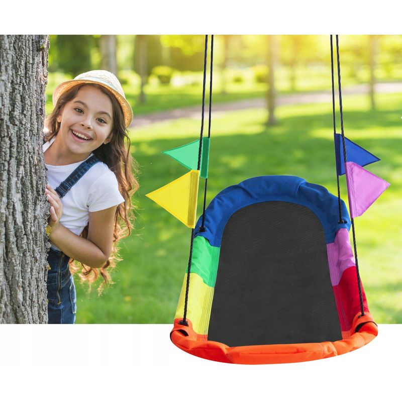 Casa si Gradina - Gradina si terasa - Balansoare si hamace - Balansoare - Leagan tip hamac 167x75 cm, cu rama metalica si steaguri colorate, prindere dubla, multicolor - Infinity.ro