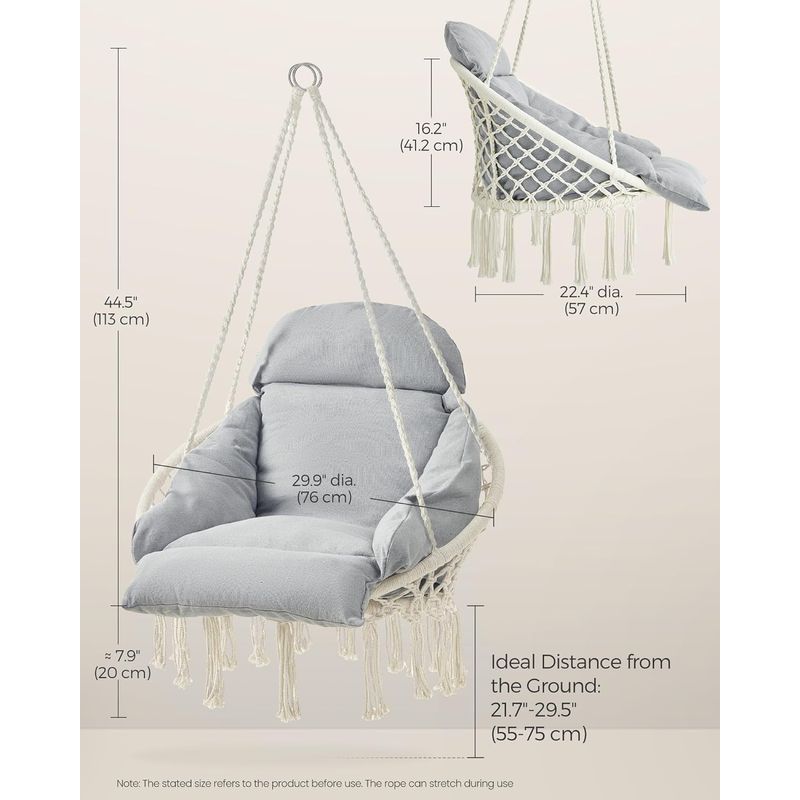 Casa si Gradina - Gradina si terasa - Balansoare si hamace - Balansoare - SONGMICS Scaun rotund tip leagan suspendat cu perna, pentru casa sau gradina, gri - Infinity.ro