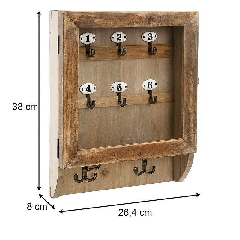 Casa si Gradina - Mobilier - Organizare si depozitare - Cutii depozitare - Cutie de chei Atmosphera Ornella cu 8 carlige si usa din sticla, 26x38 cm, natur - Infinity.ro
