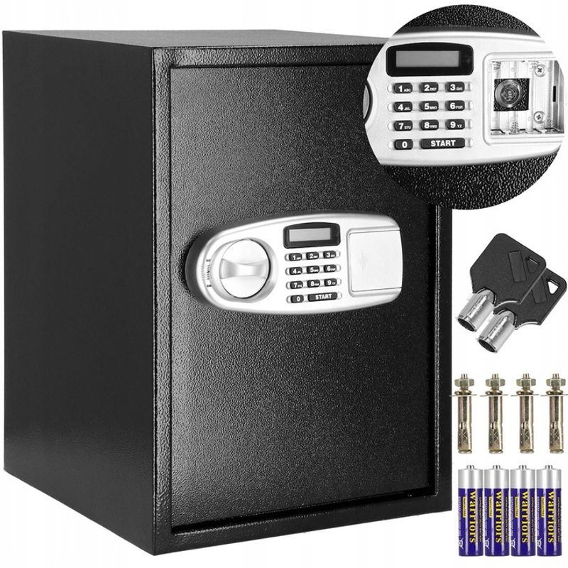 Casa si Gradina - Mobilier - Organizare si depozitare - Cutii depozitare - Seif electronic standard cu cifru si cheie, 350x500x360 mm, Otel, Negru - Infinity.ro
