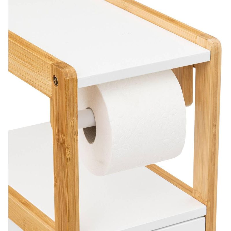 Casa si Gradina - Sanitare - Suporturi si accesorii baie - Accesorii baie - Suport hartie igienica 5Five Natureo cu dulapior, MDF, 33x20x80 cm, alb - Infinity.ro