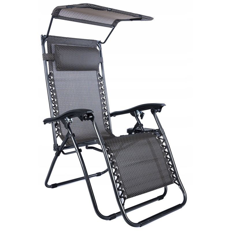 Casa si Gradina - Gradina si terasa - Balansoare si hamace - Balansoare - Sezlong pliabil cu parasolar si tetiera, reglabil in 2 pozitii, suport pahare, 174cm, gri - Infinity.ro