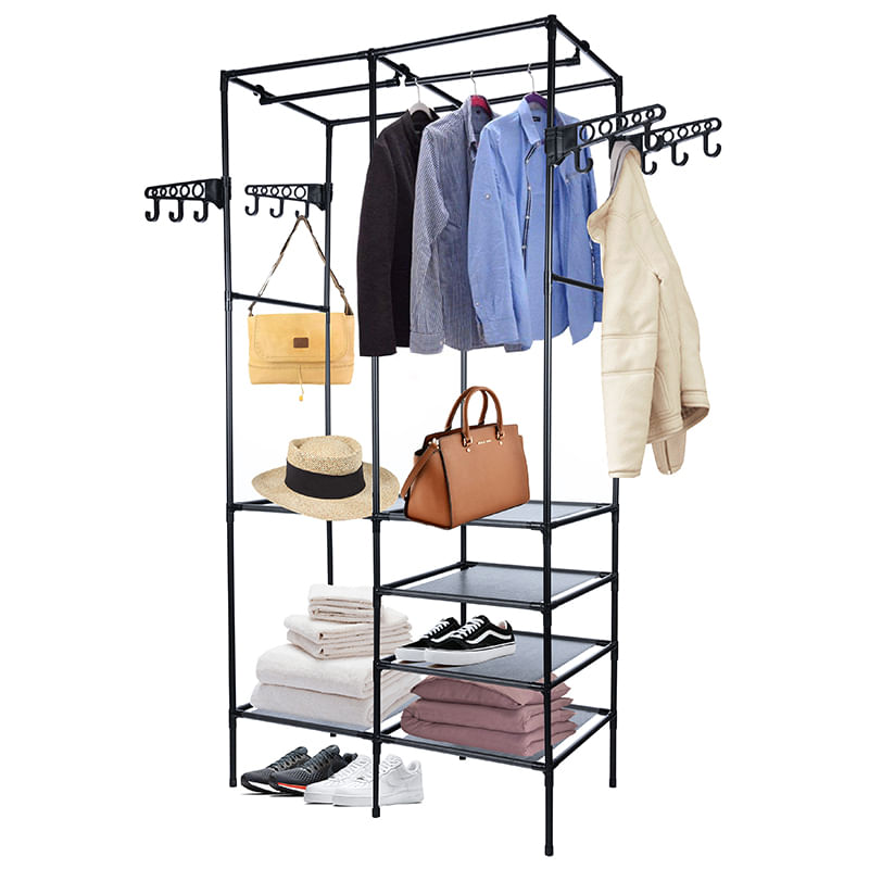 Casa si Gradina - Mobilier - Organizare si depozitare - Organizatoare pentru sertare si dulapuri - Stand de haine cu polite si tije pentru agatarea umeraselor, 85x44x174cm, negru - Infinity.ro
