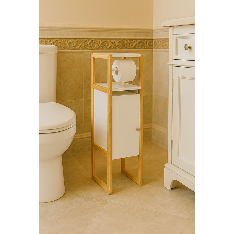 Casa si Gradina - Sanitare - Suporturi si accesorii baie - Accesorii baie - Suport hartie igienica 5Five Natureo cu dulapior, MDF, 33x20x80 cm, alb - Infinity.ro