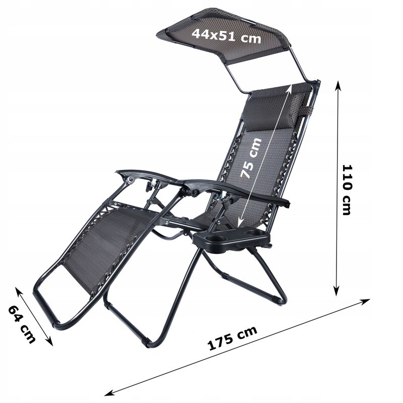 Casa si Gradina - Gradina si terasa - Balansoare si hamace - Balansoare - Sezlong pliabil cu parasolar si tetiera, reglabil in 2 pozitii, suport pahare, 174cm, gri - Infinity.ro