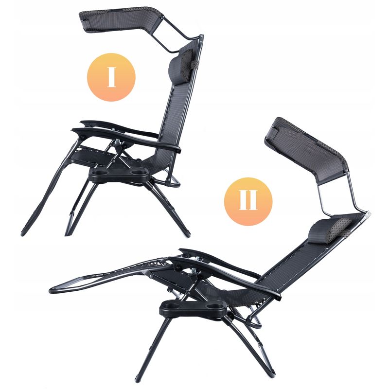 Casa si Gradina - Gradina si terasa - Balansoare si hamace - Balansoare - Sezlong pliabil cu parasolar si tetiera, reglabil in 2 pozitii, suport pahare, 174cm, gri - Infinity.ro