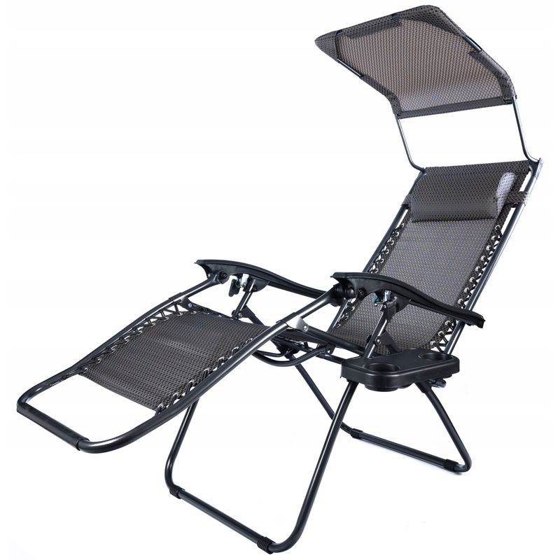 Casa si Gradina - Gradina si terasa - Balansoare si hamace - Balansoare - Sezlong pliabil cu parasolar si tetiera, reglabil in 2 pozitii, suport pahare, 174cm, gri - Infinity.ro