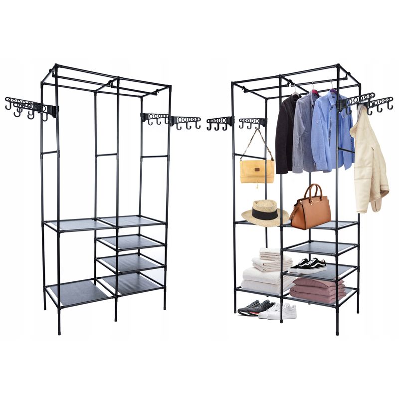 Casa si Gradina - Mobilier - Organizare si depozitare - Organizatoare pentru sertare si dulapuri - Stand de haine cu polite si tije pentru agatarea umeraselor, 85x44x174cm, negru - Infinity.ro