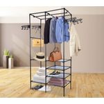 Casa si Gradina - Mobilier - Organizare si depozitare - Organizatoare pentru sertare si dulapuri - Stand de haine cu polite si tije pentru agatarea umeraselor, 85x44x174cm, negru - Infinity.ro