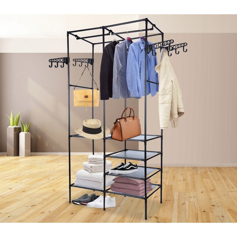 Casa si Gradina - Mobilier - Organizare si depozitare - Organizatoare pentru sertare si dulapuri - Stand de haine cu polite si tije pentru agatarea umeraselor, 85x44x174cm, negru - Infinity.ro