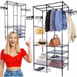 Casa si Gradina - Mobilier - Organizare si depozitare - Organizatoare pentru sertare si dulapuri - Stand de haine cu polite si tije pentru agatarea umeraselor, 85x44x174cm, negru - Infinity.ro