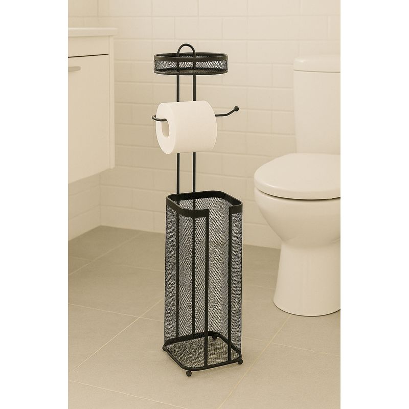 Casa si Gradina - Sanitare - Suporturi si accesorii baie - Accesorii baie - Suport hartie igienica 5Five Mayaj cu spatiu depozitare, otel, 17x16x73 cm, negru - Infinity.ro