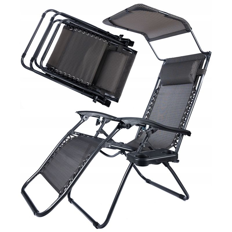 Casa si Gradina - Gradina si terasa - Balansoare si hamace - Balansoare - Sezlong pliabil cu parasolar si tetiera, reglabil in 2 pozitii, suport pahare, 174cm, gri - Infinity.ro