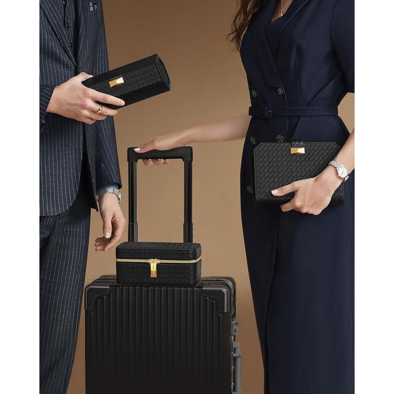 Casa si Gradina - Mobilier - Organizare si depozitare - Cutii depozitare - SONGMICS Cutie ceasuri Ronne, pentru 3 ceasuri, imitatie piele PU, 20x10x9 cm, negru - Infinity.ro