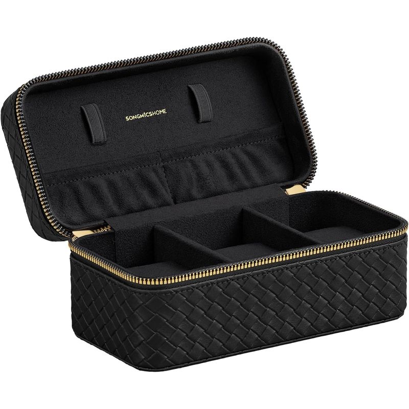Casa si Gradina - Mobilier - Organizare si depozitare - Cutii depozitare - SONGMICS Cutie ceasuri Ronne, pentru 3 ceasuri, imitatie piele PU, 20x10x9 cm, negru - Infinity.ro