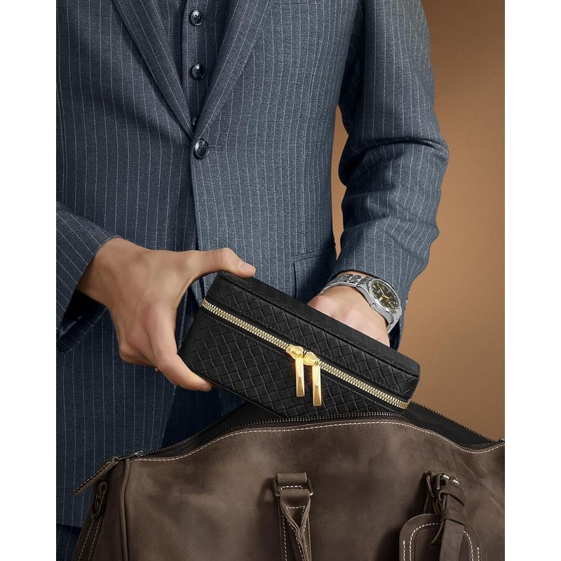 Casa si Gradina - Mobilier - Organizare si depozitare - Cutii depozitare - SONGMICS Cutie ceasuri Ronne, pentru 3 ceasuri, imitatie piele PU, 20x10x9 cm, negru - Infinity.ro