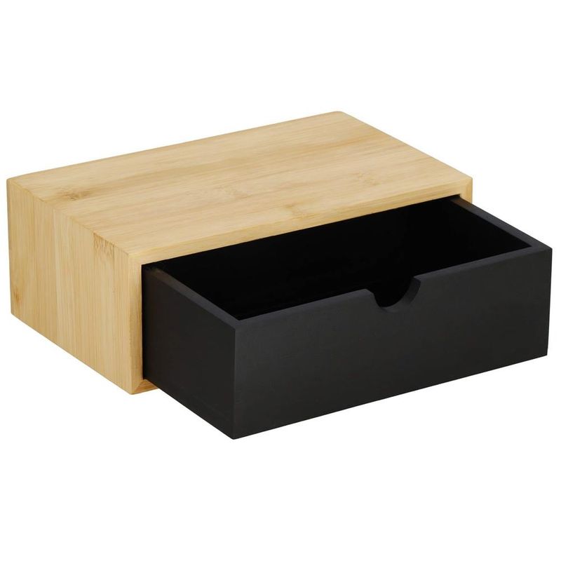 Casa si Gradina - Sanitare - Suporturi si accesorii baie - Accesorii baie - Suport hartie igienica din otel cu sertar depozitare, sistem montare inclus, 22cm, negru bej - Infinity.ro