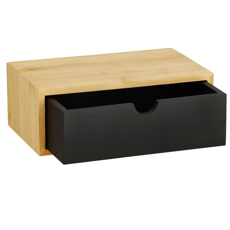 Casa si Gradina - Sanitare - Suporturi si accesorii baie - Accesorii baie - Suport hartie igienica din otel cu sertar depozitare, sistem montare inclus, 22cm, negru bej - Infinity.ro