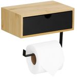 Casa si Gradina - Sanitare - Suporturi si accesorii baie - Accesorii baie - Suport hartie igienica din otel cu sertar depozitare, sistem montare inclus, 22cm, negru bej - Infinity.ro