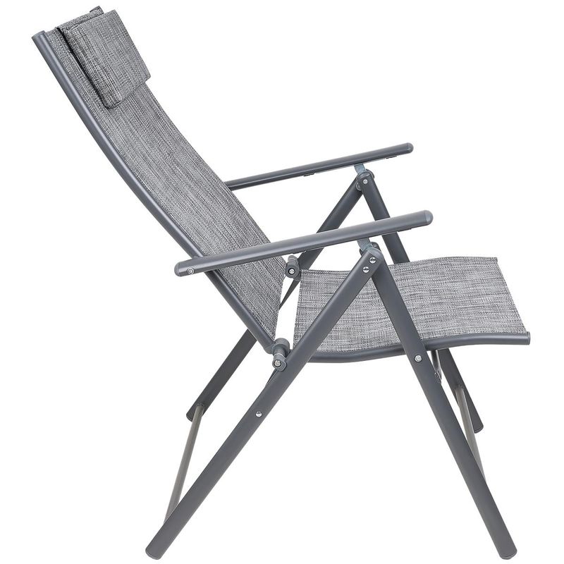 Casa si Gradina - Gradina si terasa - Mobilier exterior - Seturi mobila gradina - Set 2 scaune reglabile de gradina cu tetiera, textilene si cadru metalic, 57x68x106 cm, gri - Infinity.ro