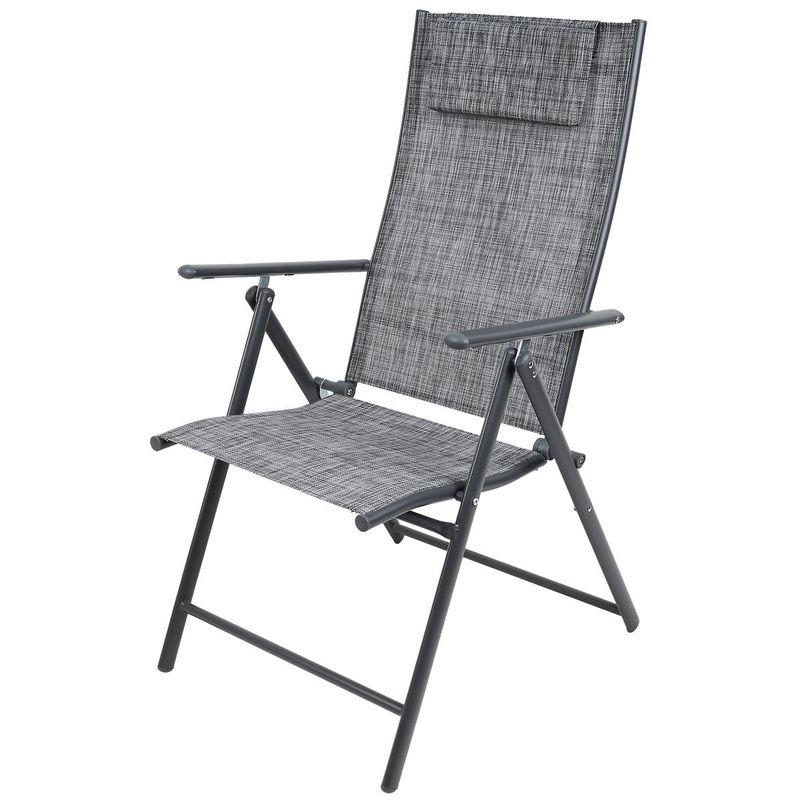 Casa si Gradina - Gradina si terasa - Mobilier exterior - Seturi mobila gradina - Set 2 scaune reglabile de gradina cu tetiera, textilene si cadru metalic, 57x68x106 cm, gri - Infinity.ro