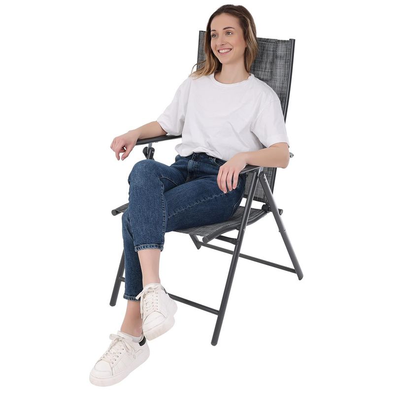 Casa si Gradina - Gradina si terasa - Mobilier exterior - Seturi mobila gradina - Set 2 scaune reglabile de gradina cu tetiera, textilene si cadru metalic, 57x68x106 cm, gri - Infinity.ro