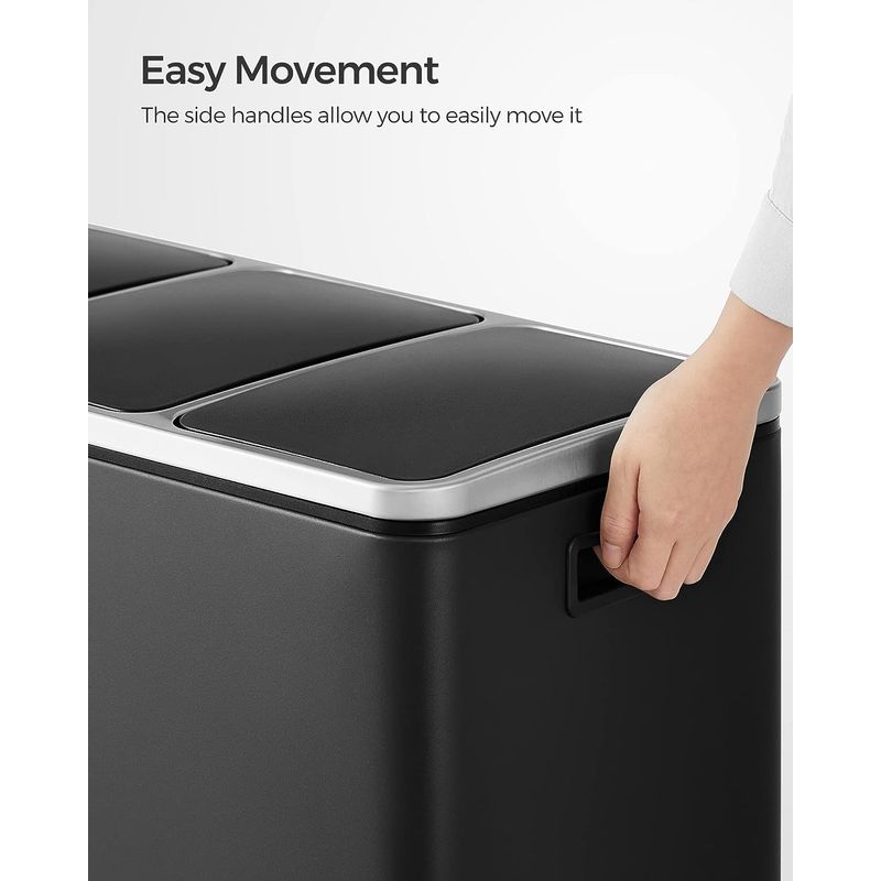 Casa si Gradina - Mobilier - Organizare si depozitare - Cosuri de gunoi - Cos de gunoi din inox cu 3 compartimente colectare selectiva, cu galeti interioare, 3x18litri, negru - Infinity.ro