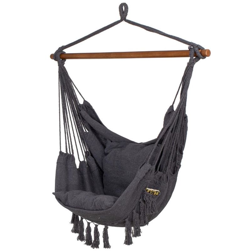 Casa si Gradina - Gradina si terasa - Balansoare si hamace - Balansoare - Hamac tip leagan suspendat pentru casa sau gradina HM45, gri inchis cu perne, 130x100cm, 150kg - Infinity.ro
