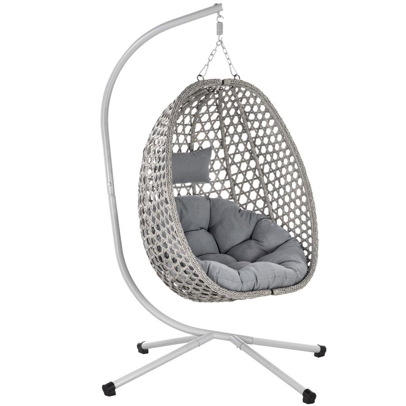 Casa si Gradina - Gradina si terasa - Balansoare si hamace - Balansoare - Leagan tip cuib suspendat, cu perna, cadru metalic si cos PE, 103x95x185 cm, gri - Infinity.ro