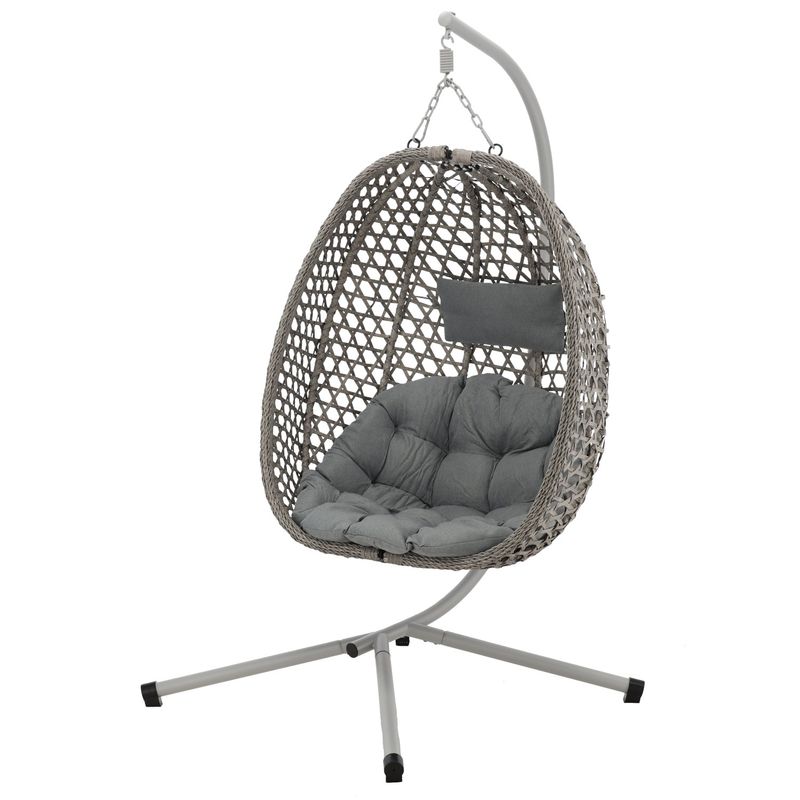 Casa si Gradina - Gradina si terasa - Balansoare si hamace - Balansoare - Leagan tip cuib suspendat, cu perna, cadru metalic si cos PE, 103x95x185 cm, gri - Infinity.ro