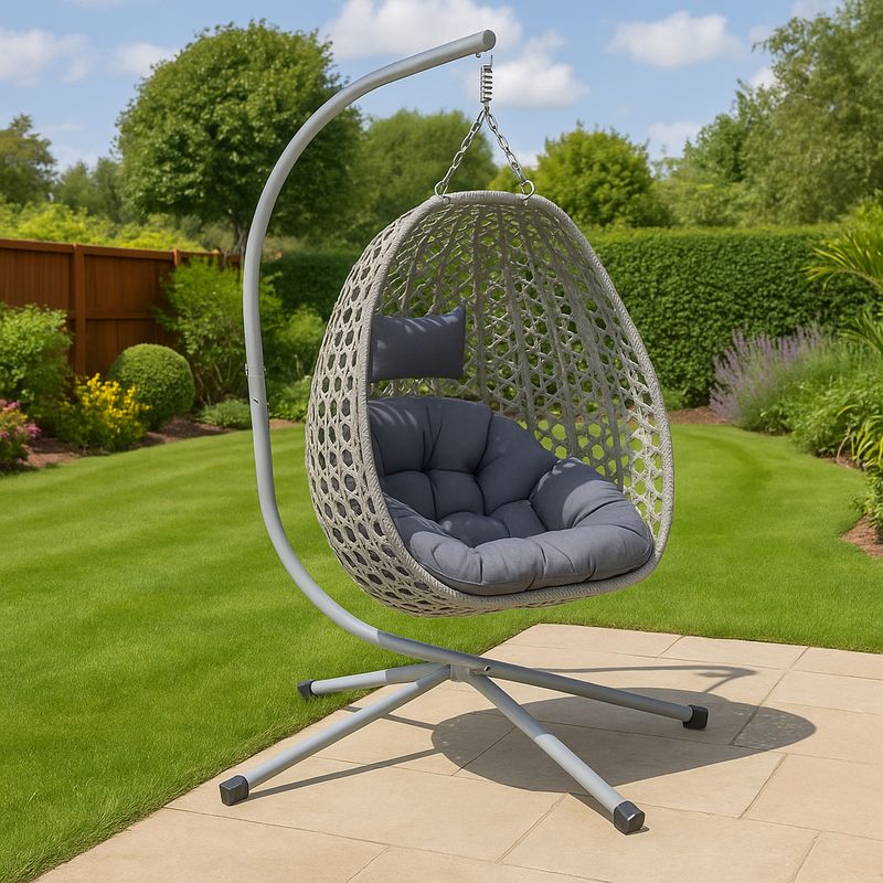 Casa si Gradina - Gradina si terasa - Balansoare si hamace - Balansoare - Leagan tip cuib suspendat, cu perna, cadru metalic si cos PE, 103x95x185 cm, gri - Infinity.ro